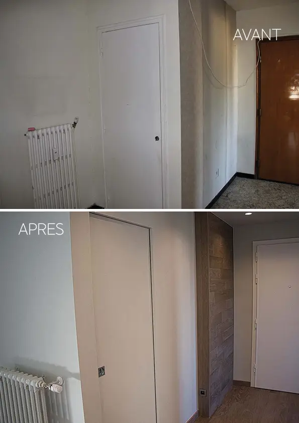 Before and after photos of the hallway; renovation project by Elles Interior Design.