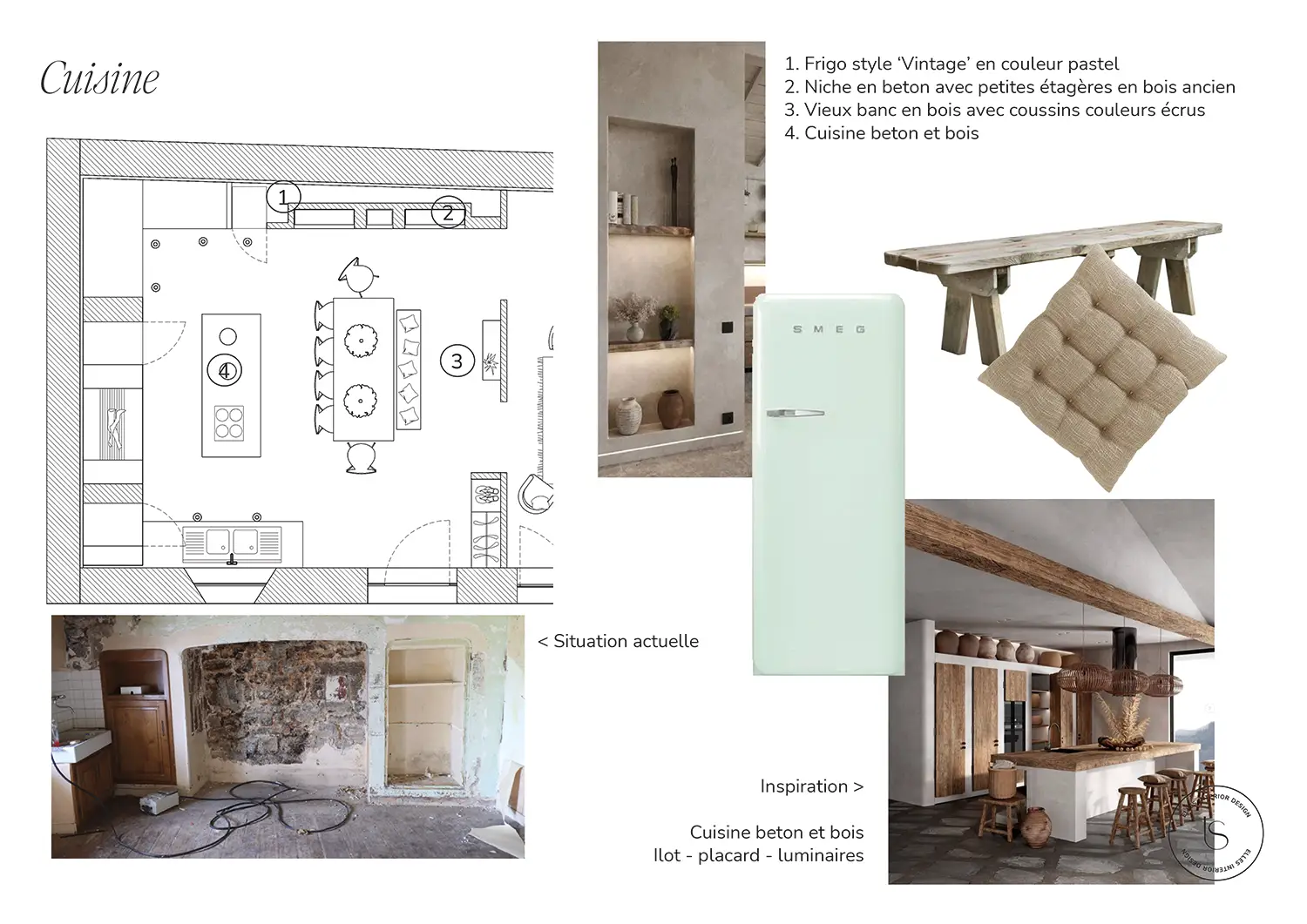 Moodboard et conseil mobilier pour la rénovation d'une maison de campagne en Auvergne ; Projet réalisé par Elles Interior Design.