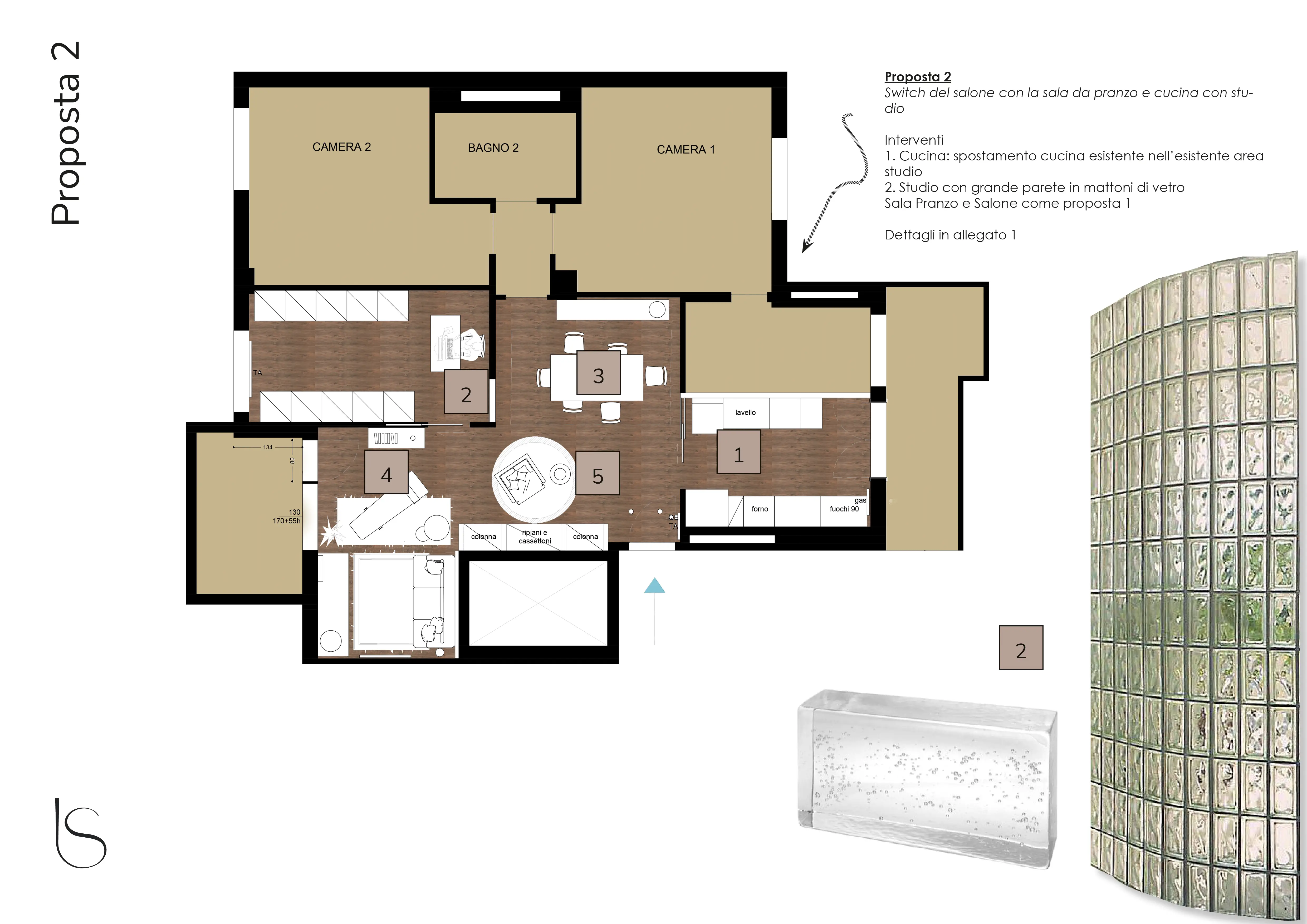 Deuxième proposition de plan de redistribution des espaces par le studio Elles Interior Design, qui a mené l'étude d'aménagement d'un appartement en cours de rénovation.