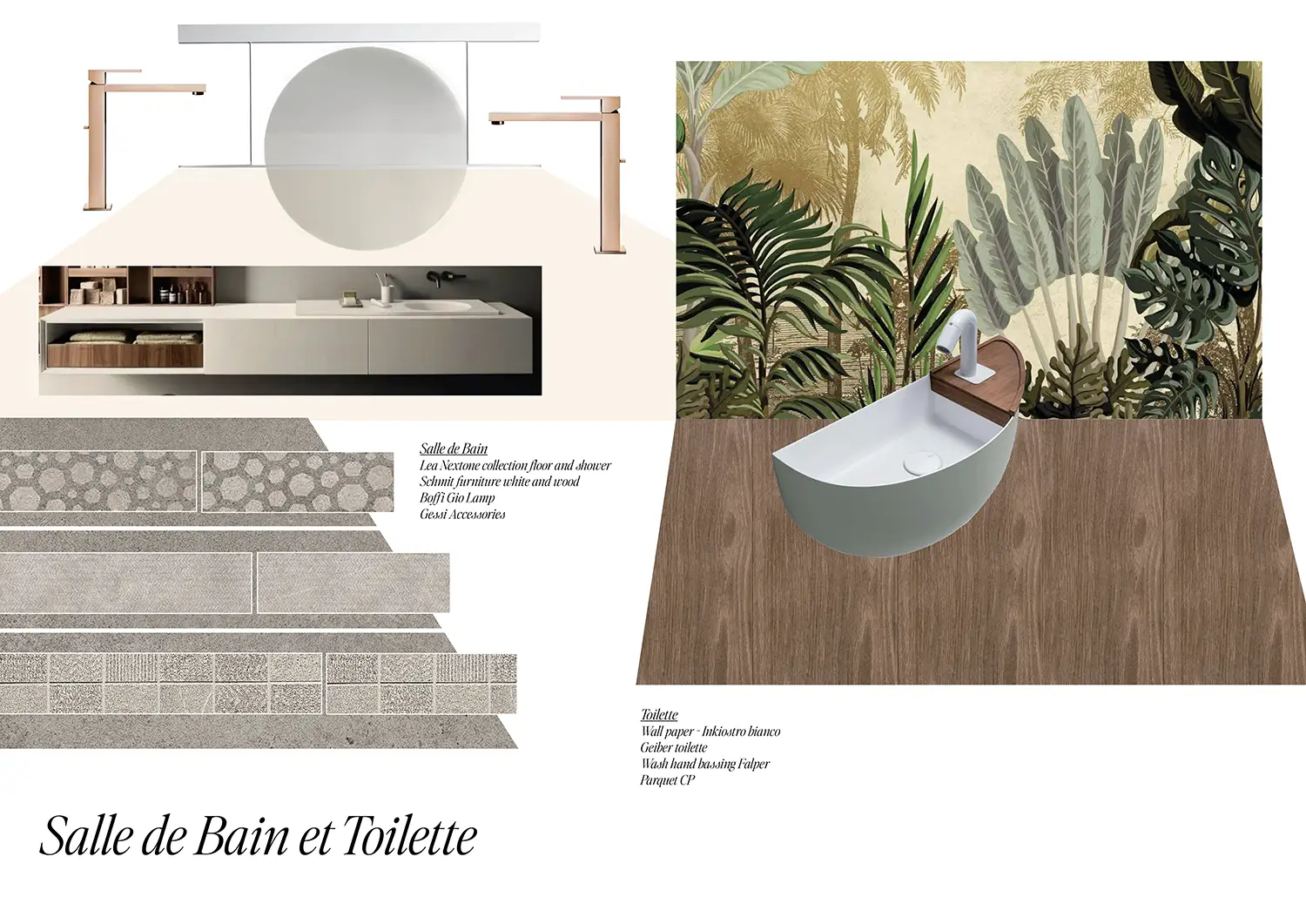 Planches d'inspiration pour la rénovation d'une salle de bains, par le studio Elles Interior Design.