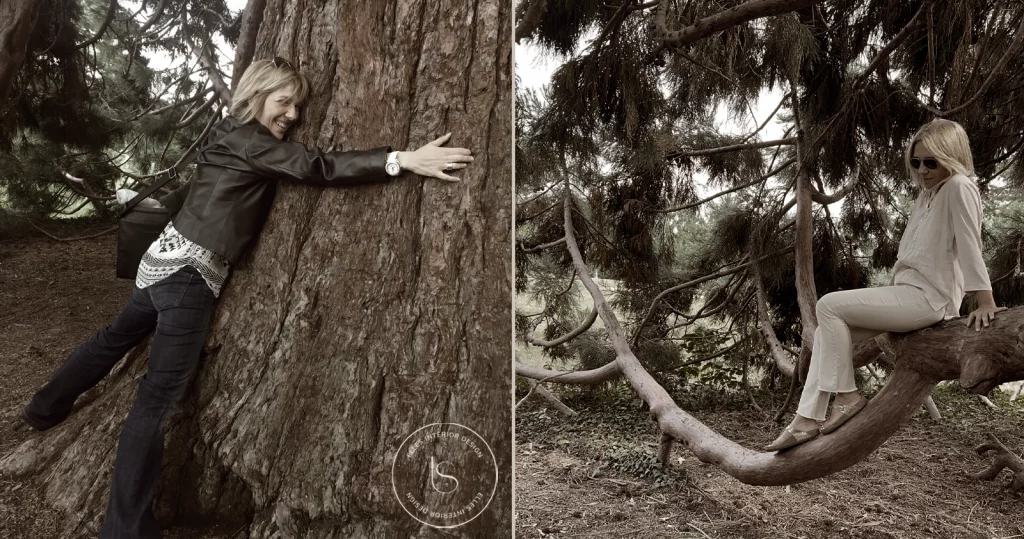 Stefania Luraghi, designer d'intérieur, lors d'une de ses promenades dans le parc du Trembley de Genève avec ses arbres centenaires.