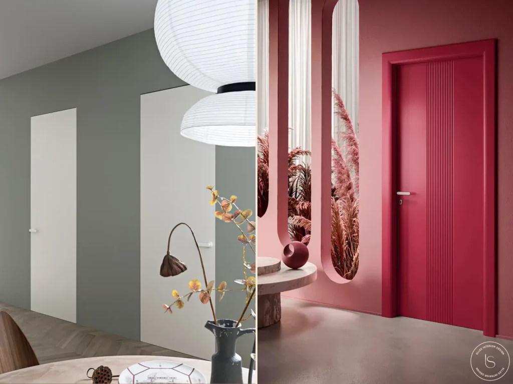 Porte moderne laquée avec finition brillante, élégante et polyvalente, exemple de design contemporain.