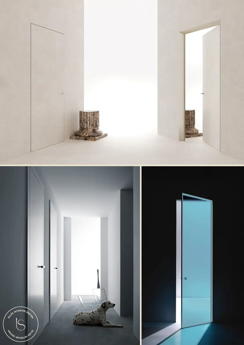 Porte battante classique à un ou deux vantaux, s’ouvrant par rotation sur un côté.