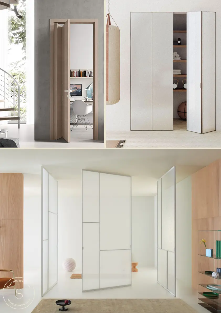 Portes pliantes et à rotation-translation modernes, solutions gain de place idéales pour petits espaces ou pour ajouter une touche d’originalité.