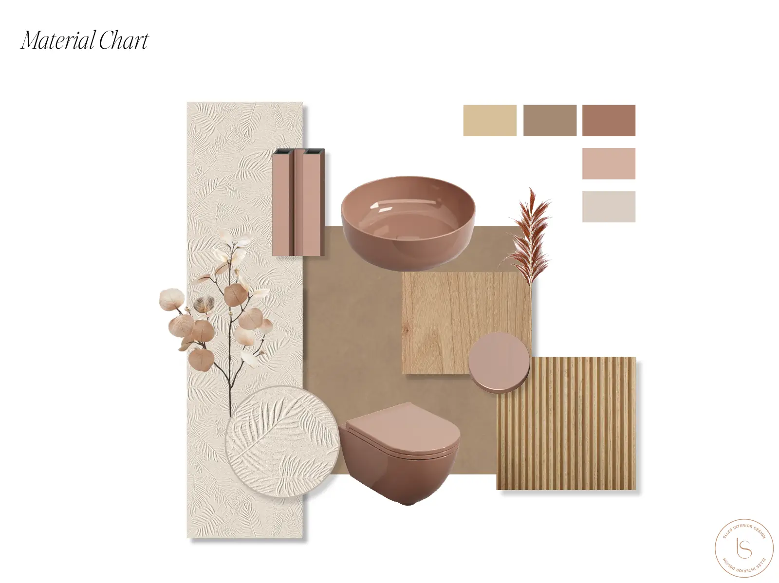 Chart colori con tonalità calde naturali per bagno moderno